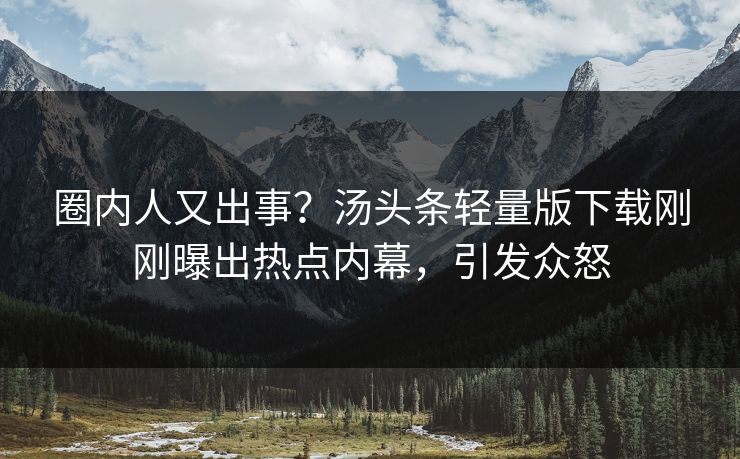 圈内人又出事？汤头条轻量版下载刚刚曝出热点内幕，引发众怒