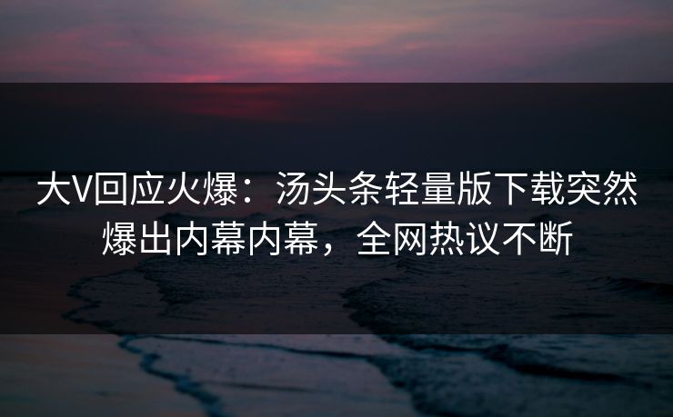大V回应火爆：汤头条轻量版下载突然爆出内幕内幕，全网热议不断