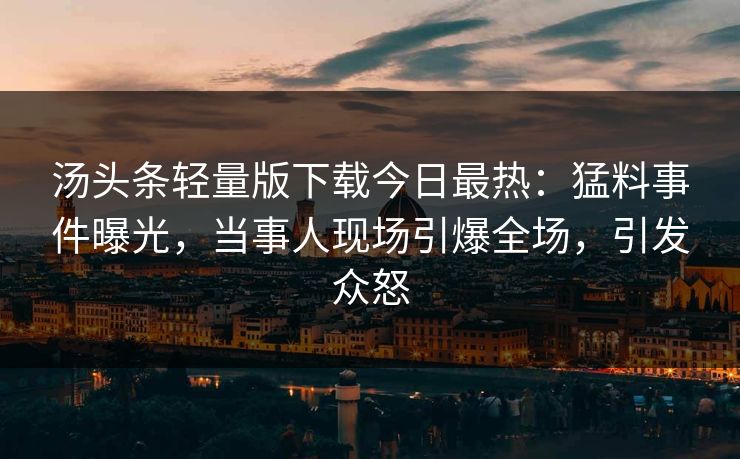 汤头条轻量版下载今日最热：猛料事件曝光，当事人现场引爆全场，引发众怒