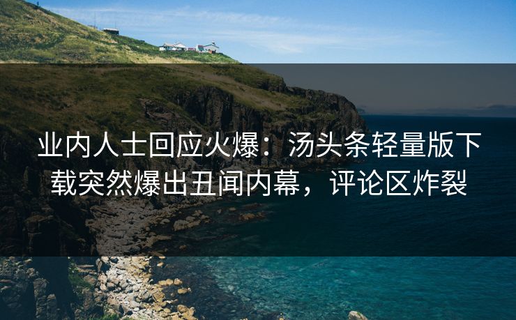 业内人士回应火爆：汤头条轻量版下载突然爆出丑闻内幕，评论区炸裂