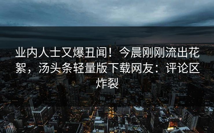 业内人士又爆丑闻！今晨刚刚流出花絮，汤头条轻量版下载网友：评论区炸裂