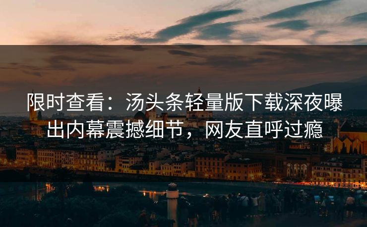 限时查看：汤头条轻量版下载深夜曝出内幕震撼细节，网友直呼过瘾