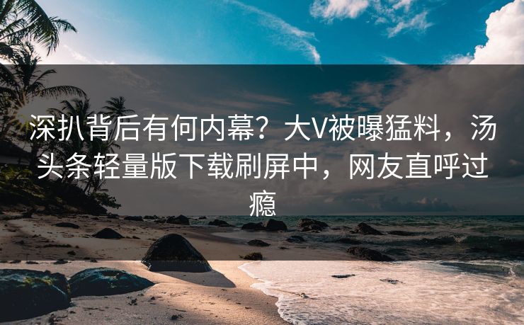 深扒背后有何内幕？大V被曝猛料，汤头条轻量版下载刷屏中，网友直呼过瘾