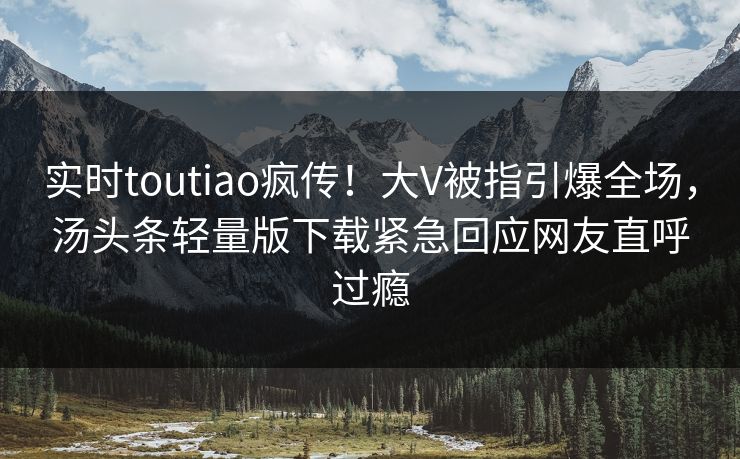 实时toutiao疯传！大V被指引爆全场，汤头条轻量版下载紧急回应网友直呼过瘾