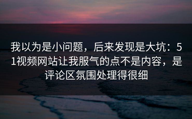 我以为是小问题，后来发现是大坑：51视频网站让我服气的点不是内容，是评论区氛围处理得很细